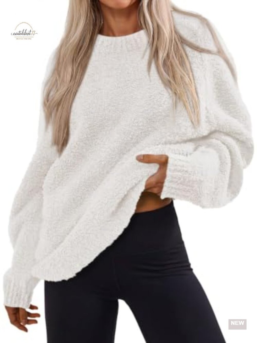 Oversized Fuzzy Knit Pullover Sweater Long Sleeve Crewneck Casual Fall Top